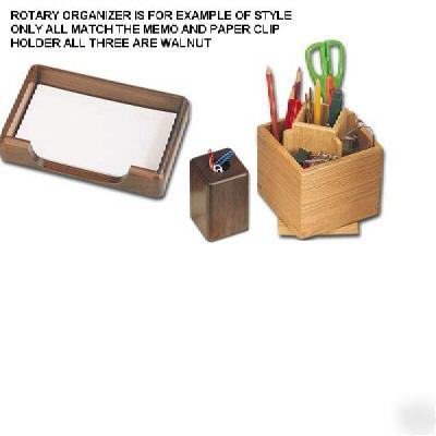 3 pc solid walnut desk set organizer memo paper clip