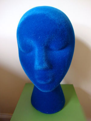 Blue styrofoam mannequin head hat wig display form