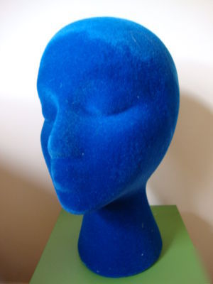 Blue styrofoam mannequin head hat wig display form