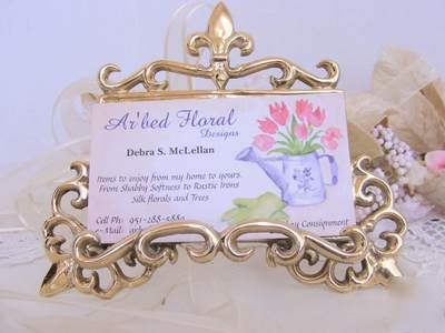 Brass business card holder ~ fleur de lis style solid