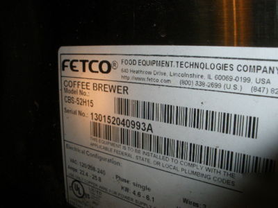 Fetco coffee brewer model# cbs-52H14