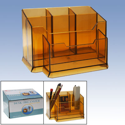 Office school transparent desk pen pencil holder brown