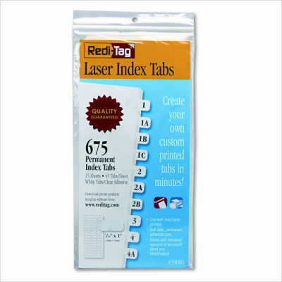 Printable laser index tabs, 7/16W x 1H, white, 675/pack