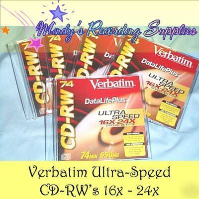 Verbatim cd-rw 16X-24X ultra speed nip 5-pk fast cdrw