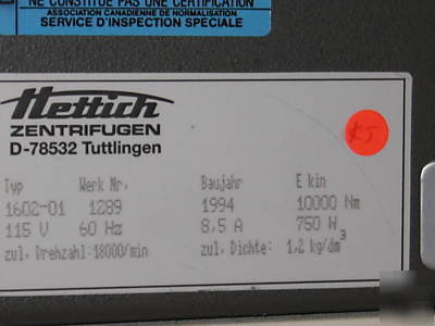 Hettich centrifuges m#: 1602-01 tested & working