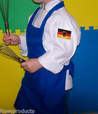 Coat chef jacket +apron+ hat+flag +name embroidery kids