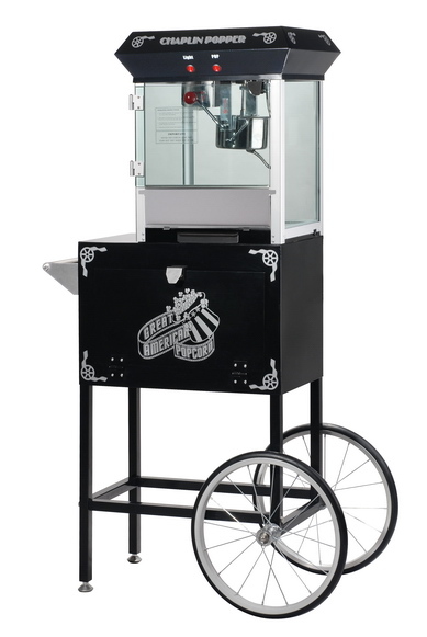 4 oz black theater style popcorn popper machine & cart