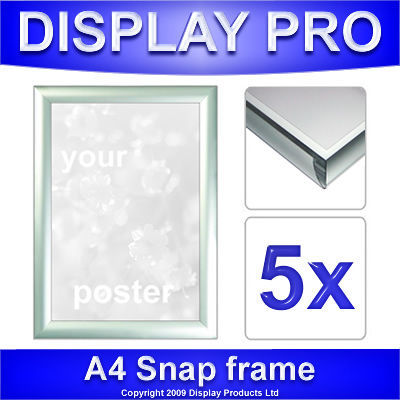 5 x A4 snap frames poster holders wall leaflet displays