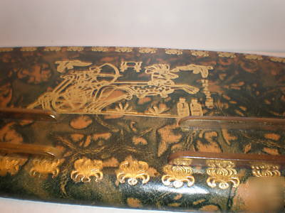 The four pieces.moroccan leather & brass 1930 desk set.