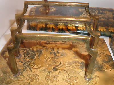 The four pieces.moroccan leather & brass 1930 desk set.
