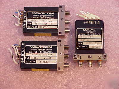 (3) loral rf coaxial switch spdt dc-20GHZ sma 18VDC 