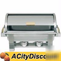 4EA 8 qt chafer s/s roll top chafing dish gold accents