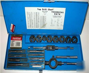 Vintage 22 piece metric tap & die in metal box, japan