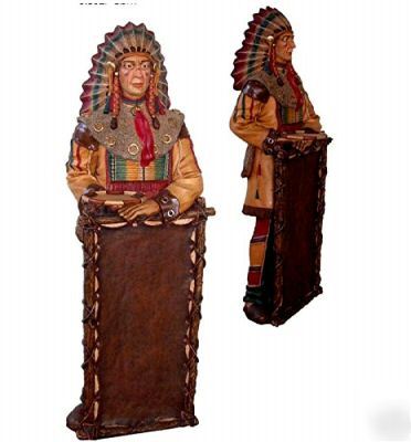 Indian with sign board and serving tray life size
