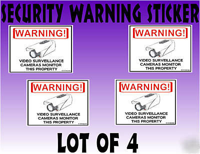 Security camera warning window decal stickers 4 lot