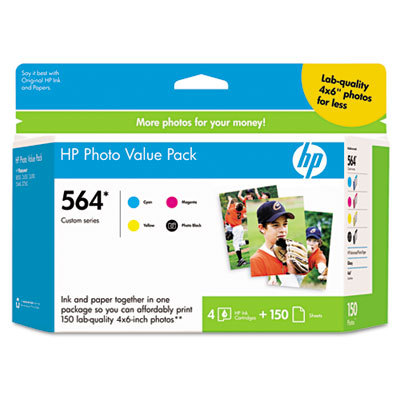 HP564 series ink cartridge value pck w/150 photo paper