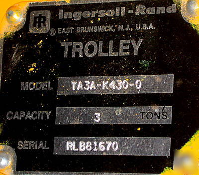 Ingersoll 3 ton hoist & motor driven trolley #ML1000K3H