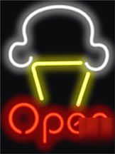 Small ice cream open neon sign