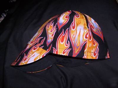 Fire lady on black welding cap