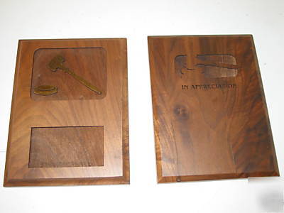 3 walnut gavel appreciation lazer plaques awards 6X8