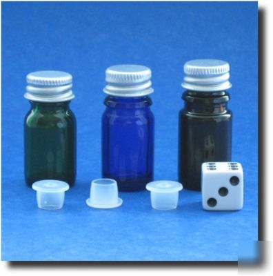 6 glass bottles w/aluminum caps & reducers 5ML / 1/6OZ