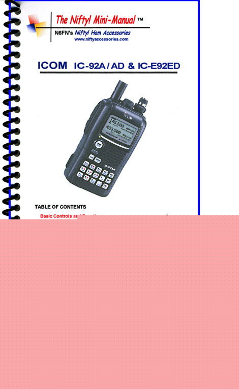 Icom ic-92A nifty quick reference guide, ic-92 IC92