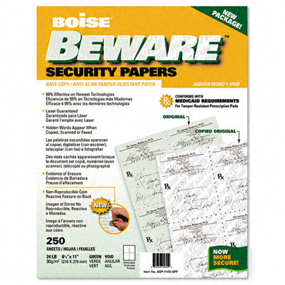 Beware healthcare security paper green 250 sheets/pack