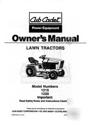 Ih cub cadet model 1215 1220 owners operators manual