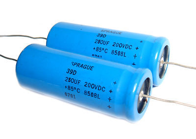 Sprague 39D axial electrolytic capacitors 250UF / 200V