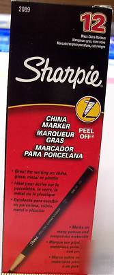 (12) sharpie peel-off china markers- black- sanford