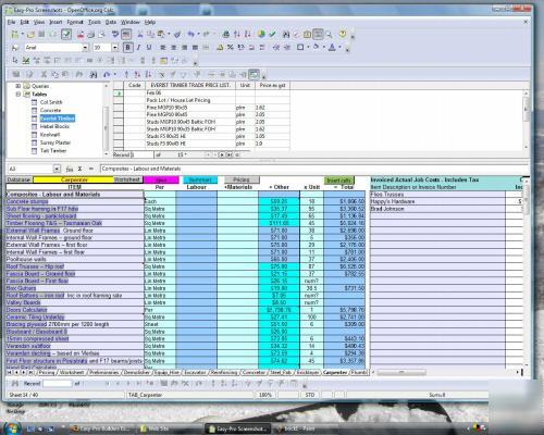 Construction estimating program for builders