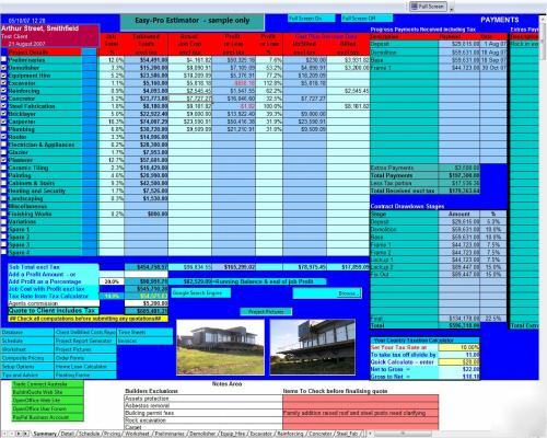 Construction estimating program for builders