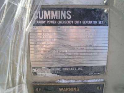 Cummins VT12-800-gs, diesel engine w/450 kw generator