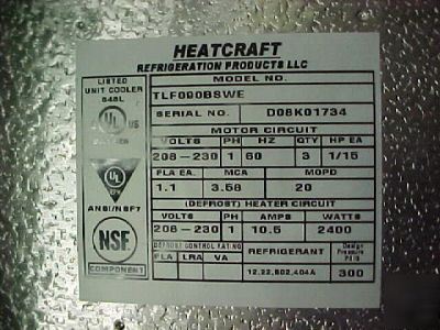 Heatcraft unit cooler model TLF090BESWE