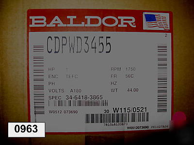 Baldor integral hp dc motor, 1 hp, 1750 rpm, CDPWD3455