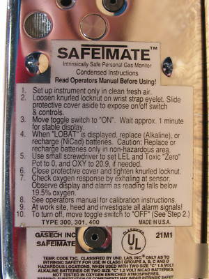 Gastech safe-t-mate type 300 safe air detector w/ alarm
