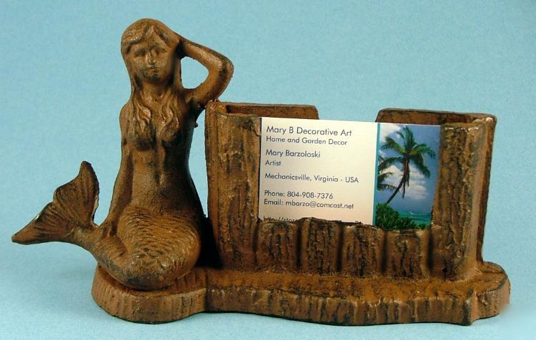 New cast iron tropical mermaid business card holder 