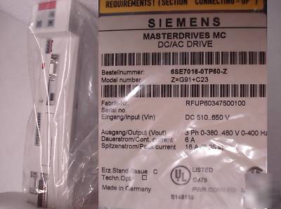 New siemens 6SE7016-0TP50-z mc masterdrive 2.2KW 