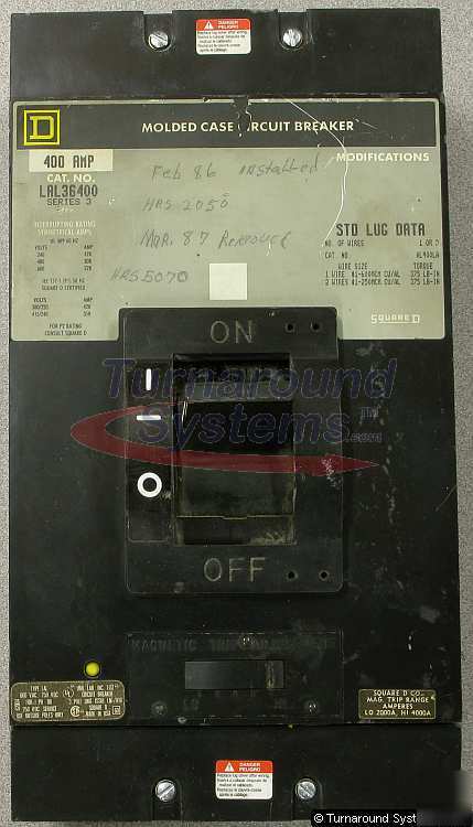 Square d LAL36400 circuit breaker, 400 amp, 600 v, 3 p