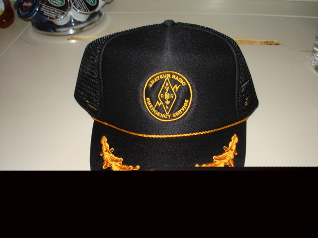 Ham radio black mesh cap with eggs + gold ares logo