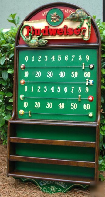 Budweiser 1876 pool billiard room score board lizard