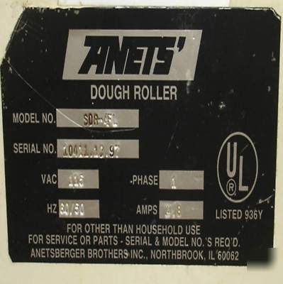 Used anets tabletop dough roller sdr-4FL bakery pizza 