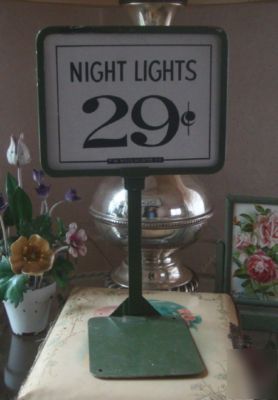 Vintage green woolworth store display~ sign stand~metal
