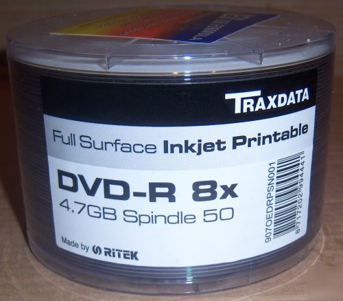 100 traxdata blank dvd discs full face printable dvd-r