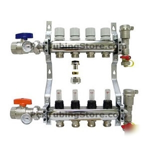 4-port premium radiant heat manifold for 1/2 pex tubing