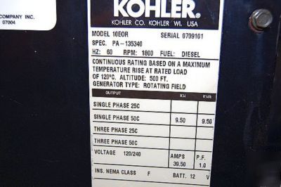 Kohler 10KW commercial grade generator