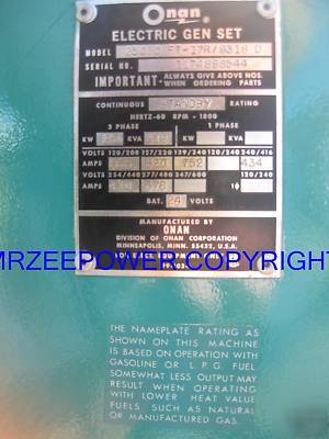  250 kw onan generator natural or propane gas