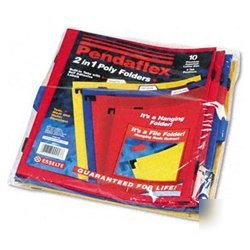 New colored 2-in-one poly folders with built-in tabs...