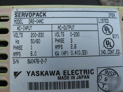 Yaskawa 400 w servo motor w/ driver for cnc, etc.