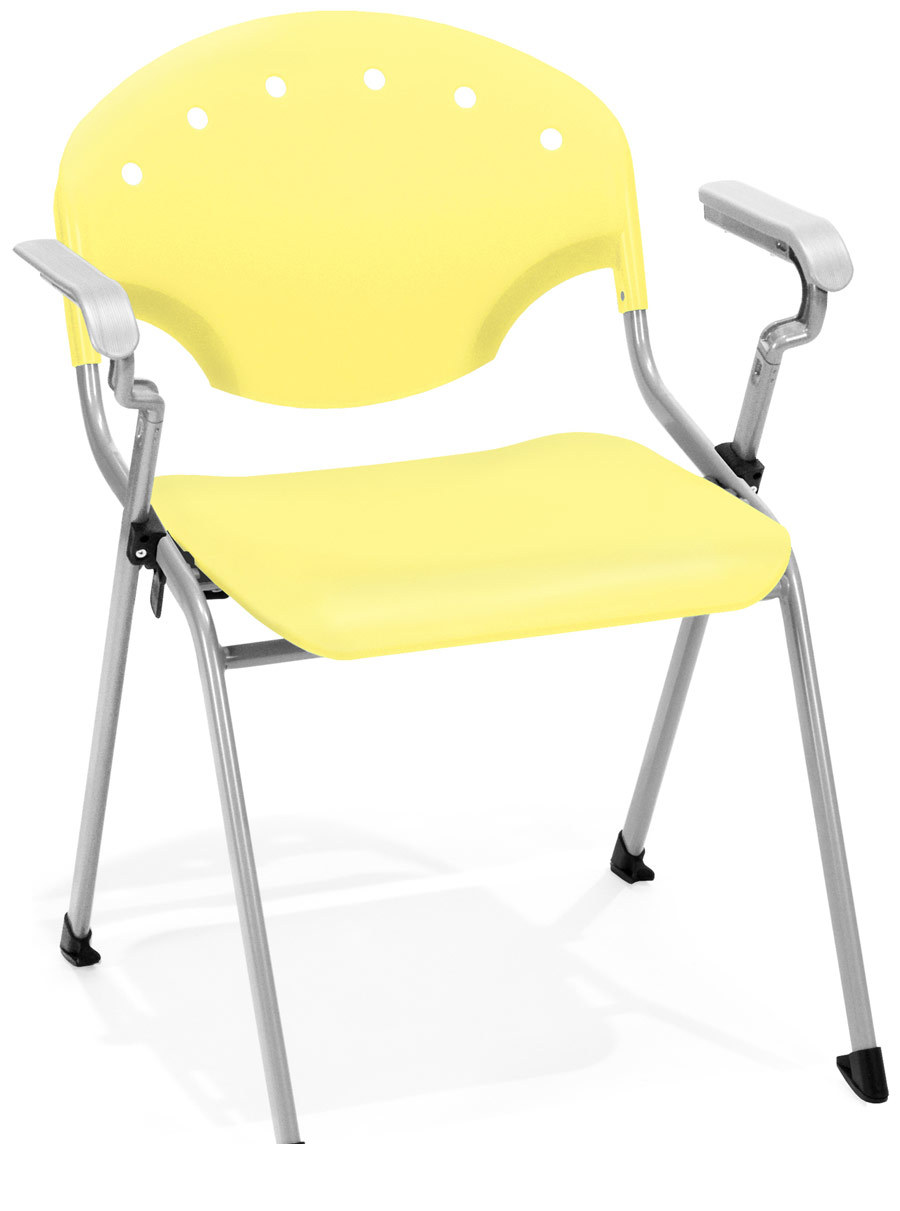 Yellow plastic guest visitor office stack arm chair
